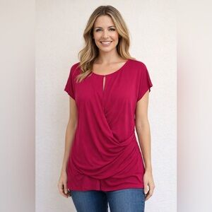 New York & Company Fuchsia Drape Blouse with Keyhole Neck XL Extra Large